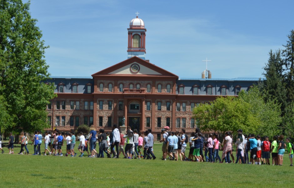 Walking across quad